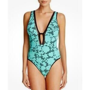 NEW Nanette Lepore Jade Green Jacquard One Piece Swimsuit Small